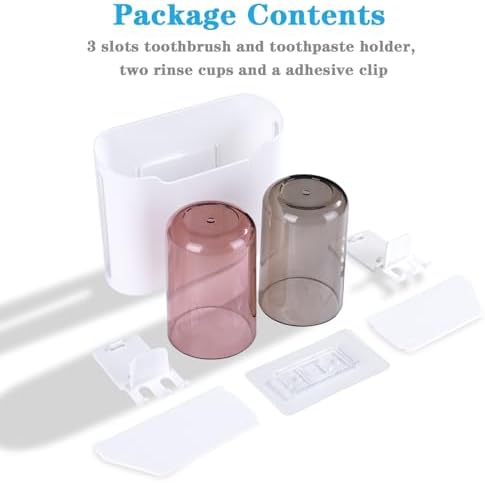 Eichzer Wall-Mounted Toothbrush Holder with 3 Slots and 2 Rinse Cups