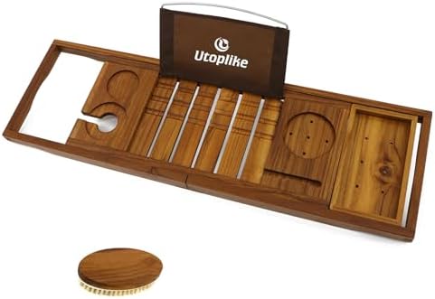 Utoplike Teak Bathtub Caddy with Tablet Holder