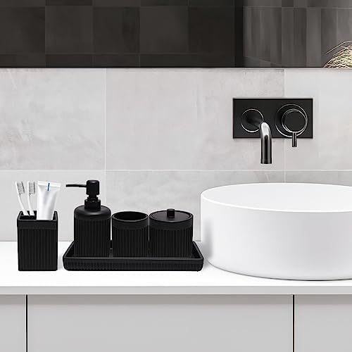 XLHOMO 5 Pc Resin Matte Black Bathroom Accessories Set