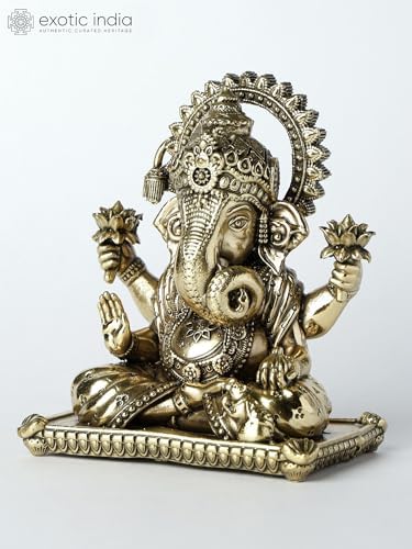 Small Superfine Ganesha Brass Statue - Blessing Gesture