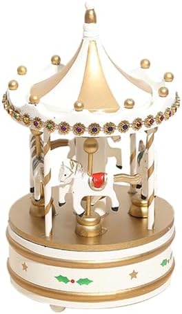 Nudsfuii Gold Wood Musical Rotating Carousel Christmas Figurine Table Decor