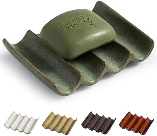 Cormomu Draining Ceramic Soap Dish - Fluted Design Green