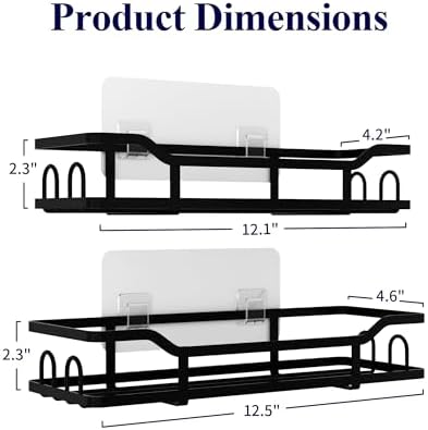 Kitsure Shower Caddy 2-Pack Black 8 Hooks Wall Mount