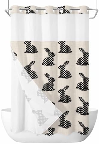 Anzona No Hook Easter Rabbit Shower Curtain Set