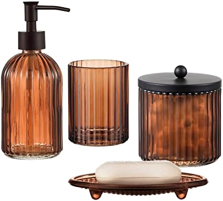 4PCS Heavy Duty Decorative Glass Bathroom Set - Brown