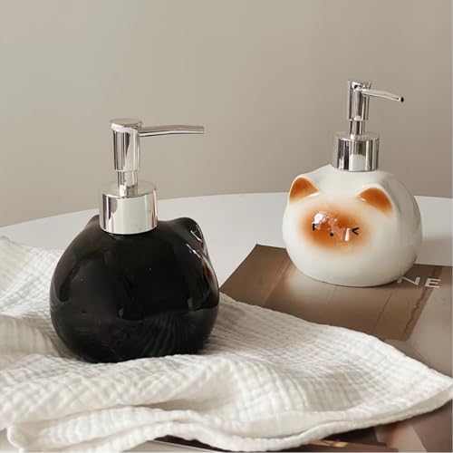 Ceramic Cat Soap Dispenser with Stainless Steel Pump 15 oz Refillable