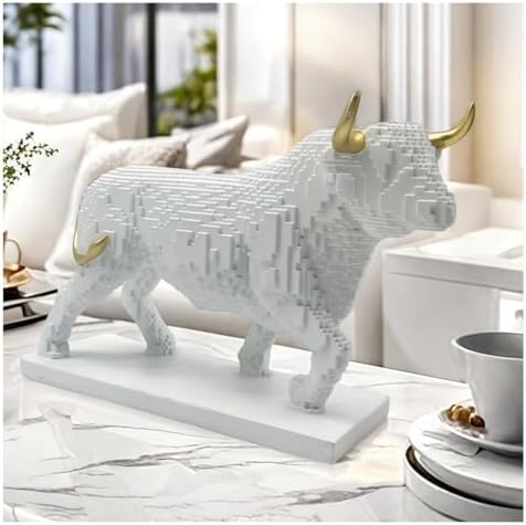 Pixelated Bull Sculpture Decor Artsy Figurine Home Office
