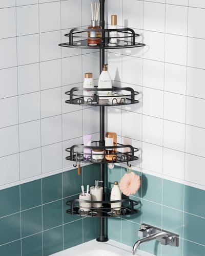 EUHOME Corner Shower Caddy Tension Pole 4-Tier Organizer