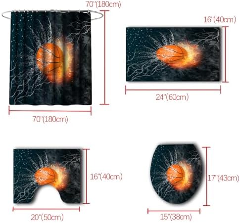 Basketball Shower Curtain Set 4 Pcs for Kids