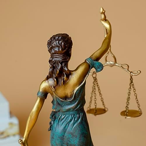 R REALONG Bronze Blind Justice Statue 11 Law Figure Office Desk Sculpture