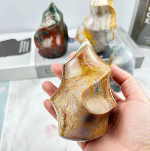 Ocean Jasper Flame Shaped Healing Crystal Tower Statue