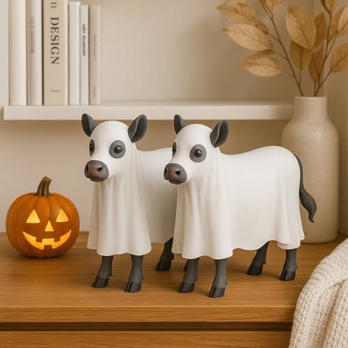 Spooky Metal Ghost Cow Statue Halloween Decor