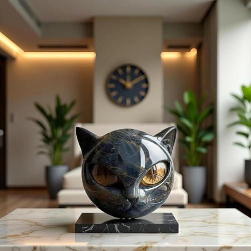 Luxury Black Cat Stone Sculpture - Modern Home Decor 1
