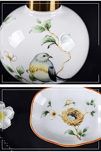 SAFWE Crack Ceramic Hand Soap Dispenser Set with Flower Bird Design
