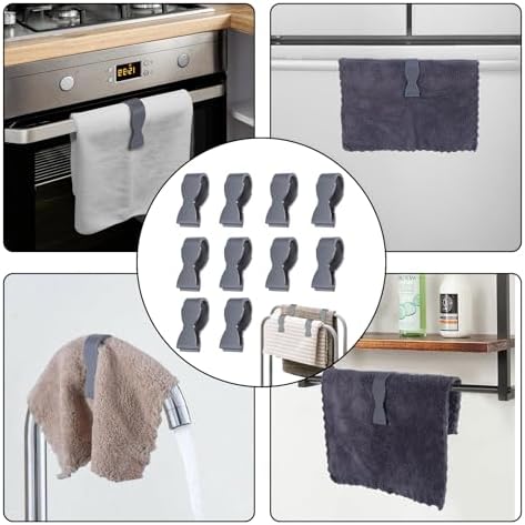 10pcs Grey Durable Towel Clips for Kitchen and Bathroom