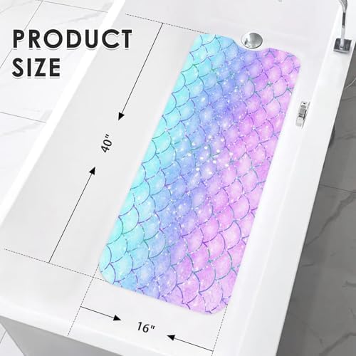 Culudea Pink Blue Mermaid Bathtub Mat 40X16 Inch Non-Slip