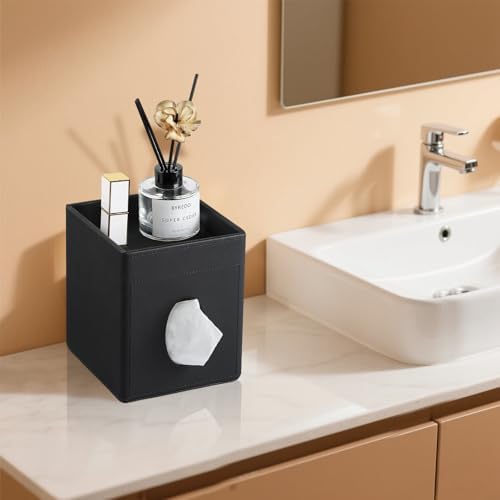 Black PU Leather Tissue Box Cover Holder
