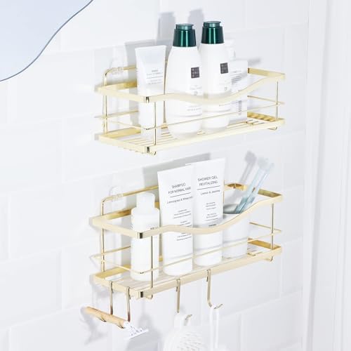 KINCMAX Shower Caddy Organizer - Durable Stainless Steel Wall Shelf with Hooks