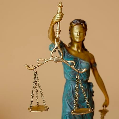 R REALONG Bronze Blind Justice Statue 11 Law Figure Office Desk Sculpture