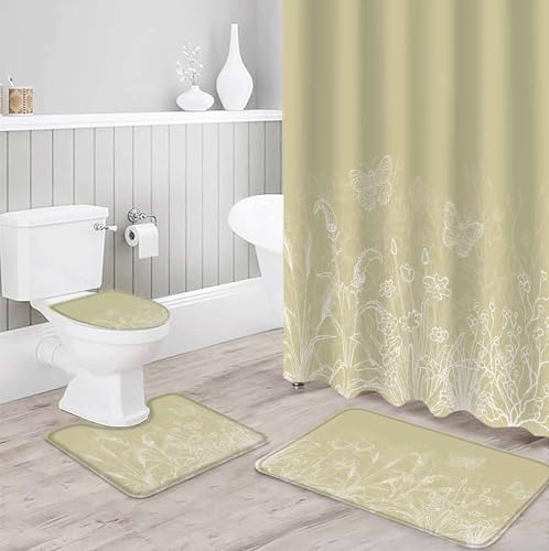 ZOE GARDEN Ivory Yellow Floral Shower Curtain Set