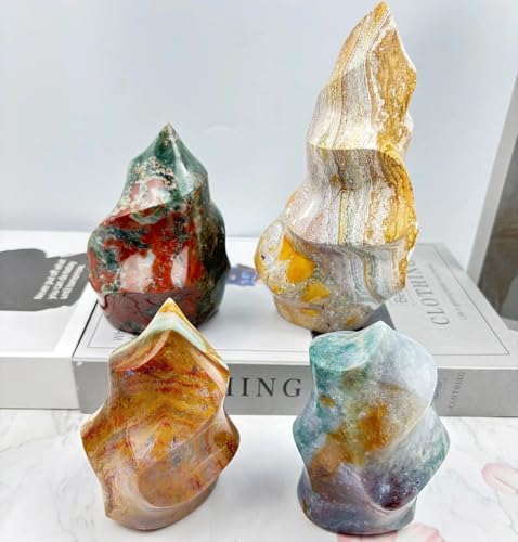 Ocean Jasper Flame Shaped Healing Crystal Tower Statue