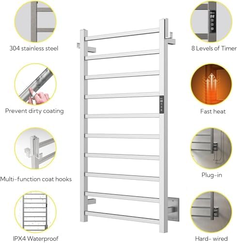 PBhusri 10-Bar Electric Towel Warmer with Timer