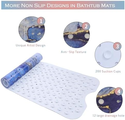 Denifeiya Blue Non Slip Marble Bathtub Mat 40x16