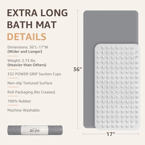 Bligli Heavy Duty Non-Slip Bathtub Mat - 36x17 Inches