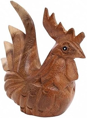 Thai Wooden Hand Carved Rooster Statue - Rustic Home Decor Accent