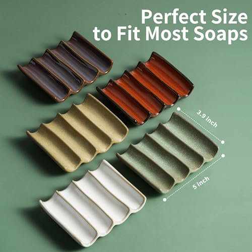 Cormomu Draining Ceramic Soap Dish - Fluted Design Green