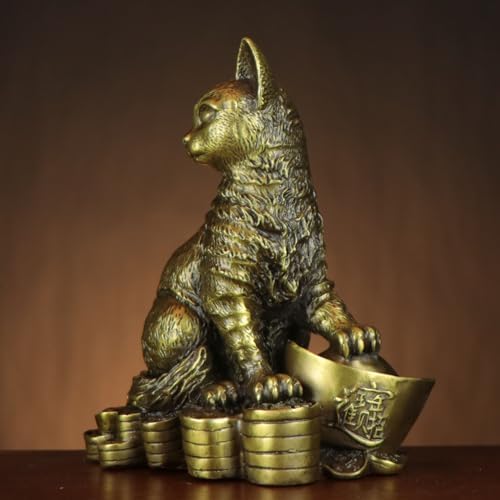 Usoway Copper Cat Figurine for Home Office Decor