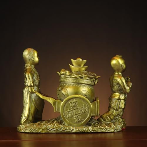 Usoway Full Copper Wealth Child Statue for Good Luck