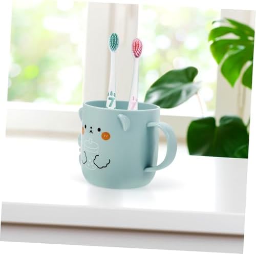2Pcs Cute Bear Design Reusable Plastic Tumblers for Toothbrush
