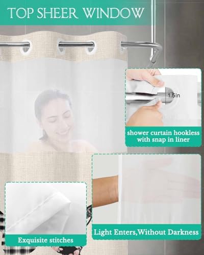 No Hook Easter Bunny Shower Curtain Set Black Checkered