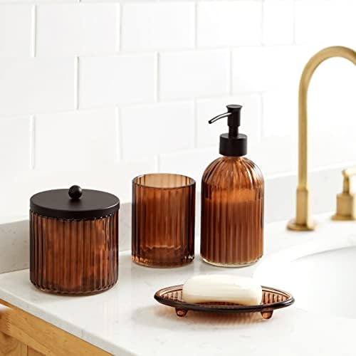 4PCS Heavy Duty Decorative Glass Bathroom Set - Brown