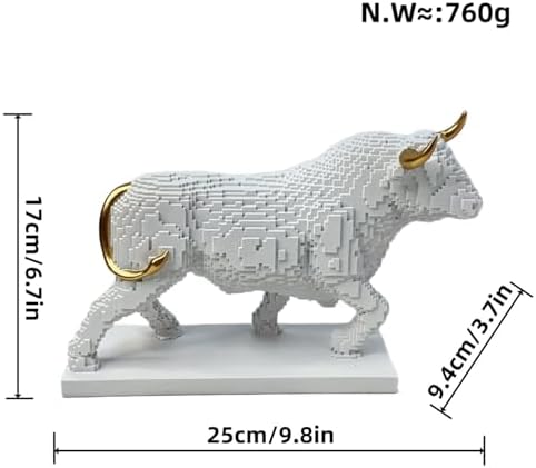 Pixelated Bull Sculpture Decor Artsy Figurine Home Office