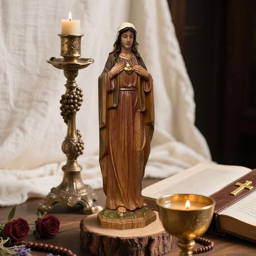 XXLTY Exquisite Solid Wood Virgin Mary Statue with Sacred Heart