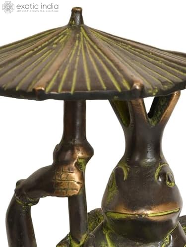 Exotic India Frog Brass Statue with Umbrella 1