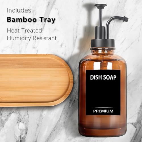 Hoousuper Amber 18 Oz Dish Soap Dispenser Set 1