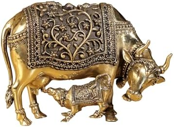 Exotic India Superfine Kamdhenu Cow Calf Brass Statue 1