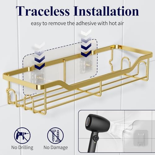 Kitsure Shower Caddy Large - 2 Pack Gold Adhesive Organizer