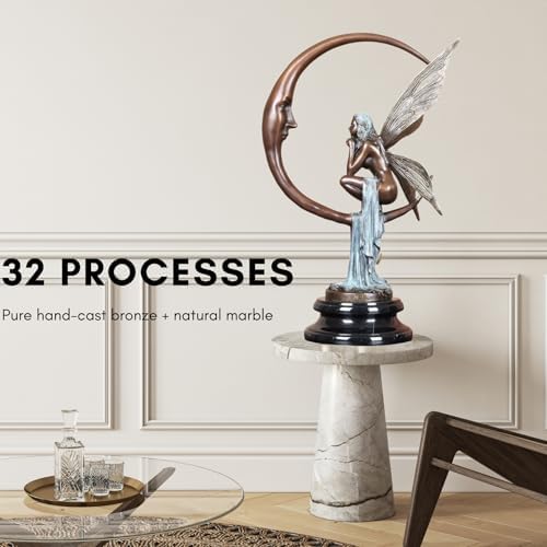 Bronze Fairy on Crescent Moon Sculpture - 157 Tall Art Decor