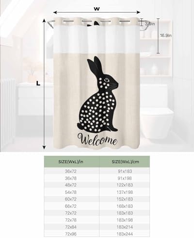 Anzona No Hook Shower Curtain Set 48x72 Inch Black White Dots Waterproof Liner