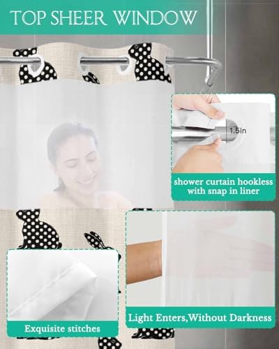 Anzona No Hook Easter Rabbit Shower Curtain Set