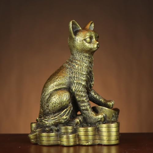 Usoway Copper Cat Figurine for Home Office Decor