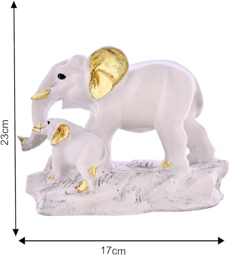 Small Elephant Family Grey Gold Resin Sculpture 1