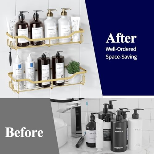 Kitsure Shower Caddy Large - 2 Pack Gold Adhesive Organizer