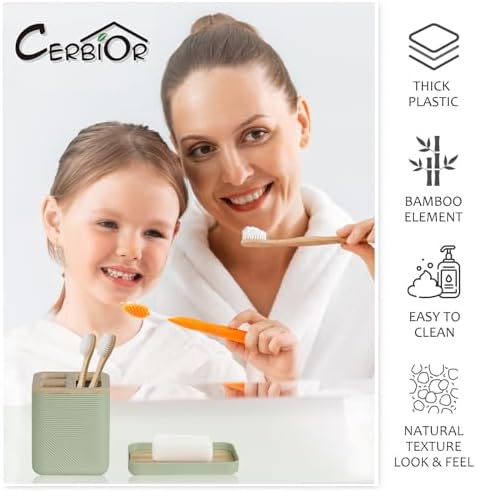 CERBIOR 6-Piece Bathroom Accessory Set Green Bamboo Style