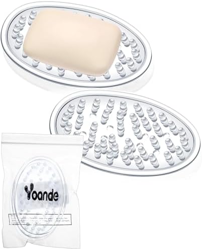 Yoande Clear 2Pc Plastic Soap Dish with Drain Holes