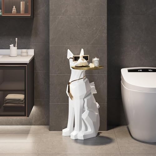 Homary Modern Resin Dog Sculpture with Movable Tray